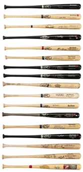 Autographed/Game Used Baseball Bat Collection of (17) Including Several Stars and Hall of Famers